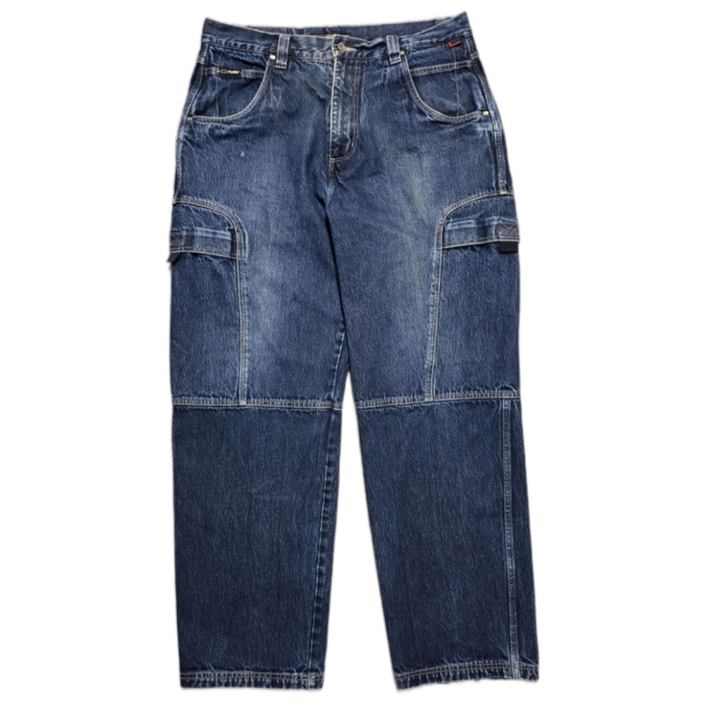 VTG FUBU Cargo Jeans Men's 38x34 Blue Denim Carpenter Baggy 90s Hip Hop